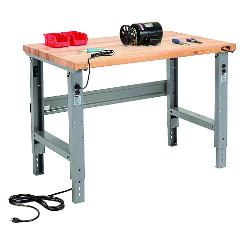 Global Industrial Standard Duty Butcher Block Top Adjustable Height Workbench, 48 x 30 x 30.88 to 36.88, Gray (183149)