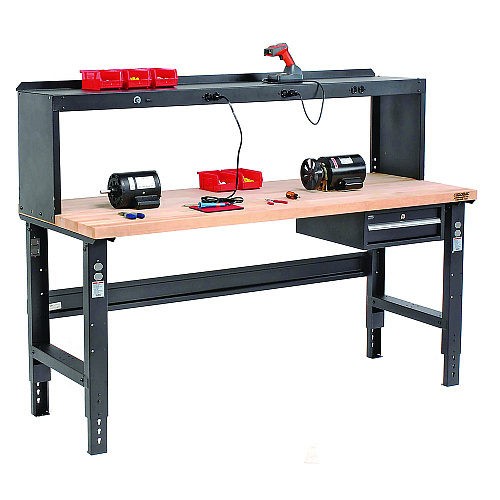 Global Industrial Standard Duty Butcher Block Top Adjustable Height Workbench, 2,000 lbs, 72 x 36 x 30.88 to 36.88, Maple/Black (183169BK)