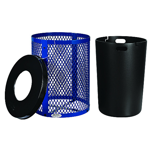 Global Industrial Outdoor Diamond Steel Trash Can, 36 gal, Blue (261924BL)