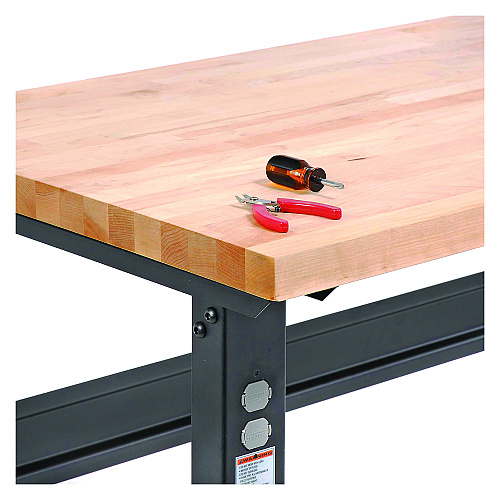 Global Industrial Standard Duty Butcher Block Top Adjustable Height Workbench, 2,000 lbs, 72 x 30 x 30.88  to 36.88, Maple/Black (183168BK)