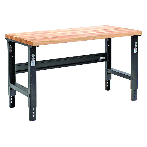 Global Industrial Standard Duty Butcher Block Top Adjustable Height Workbench, 2,000 lbs, 60 x 30 x 30.88  to 36.88, Birch/Black (318912BK)