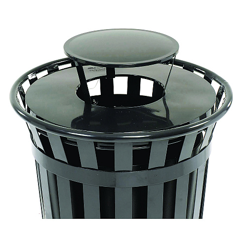 Global Industrial Outdoor Slatted Steel Trash Can, Rain Bonnet Lid, 36 gal, Black (260804BK)