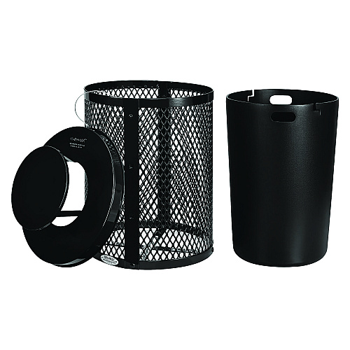 Global Industrial Outdoor Diamond Steel Trash Can, Rain Bonnet Lid, 36 gal, Black (261926BK)