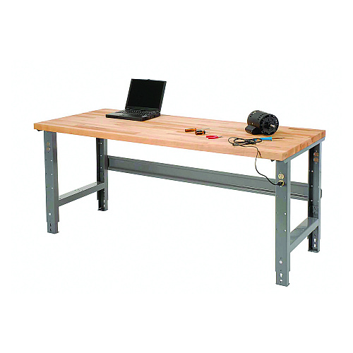 Global Industrial Standard Duty Butcher Block Top Adjustable Height Workbench, 2,000 lbs, 72 x 30 x 30.88 to 36.88, Maple/Gray (183168)