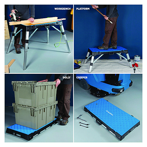 Global Industrial 4-in-1 Portable Workbench with Power Strip, 300 to 500 lbs, 38.56 to 53 x 19.86 to 32.28 x 3.56 to 30.5 (493680)