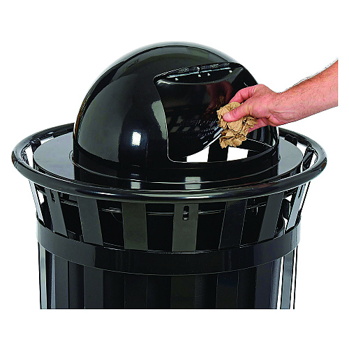 Global Industrial Outdoor Slatted Steel Trash Can, Dome Lid, 36 gal, Black (261944BK)