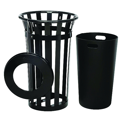 Global Industrial Outdoor Slatted Steel Trash Can, 24 gal, Black (237725BK)