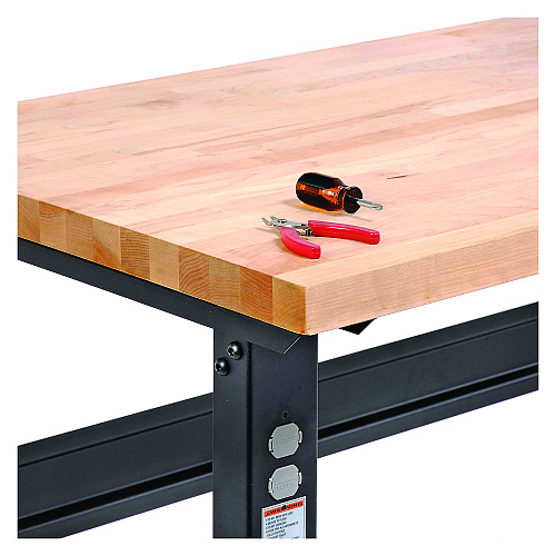 Global Industrial Standard Duty Butcher Block Top Adjustable Height Workbench, 2,000 lbs, 60 x 30 x 30.88  to 36.88, Birch/Black (318912BK)