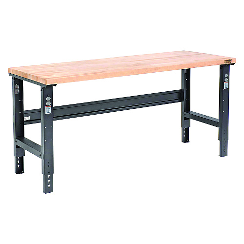 Global Industrial Standard Duty Butcher Block Top Adjustable Height Workbench, 2,000 lbs, 72 x 30 x 30.88  to 36.88, Maple/Black (183168BK)