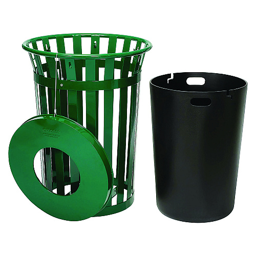 Global Industrial Outdoor Slatted Steel Trash Can, 36 gal, Green (237726GN)
