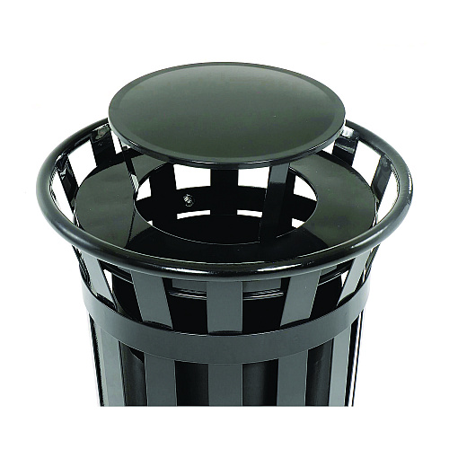 Global Industrial Outdoor Slatted Steel Trash Can, Rain Bonnet Lid, 24 gal, Black (260803BK)