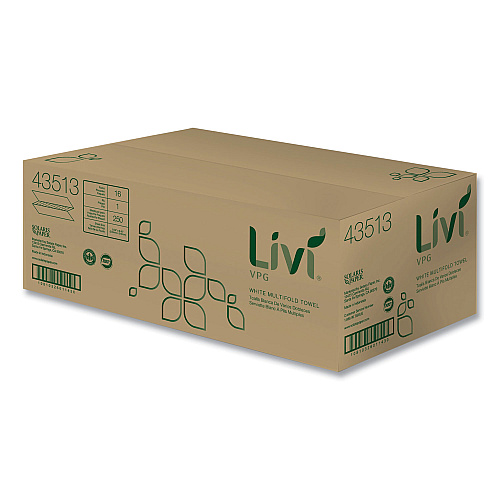 Livi VPG Multifold Towel, 1-Ply, 9.45 x 9.06, White, 250 Sheets/Pack, 16 Packs/Carton (43513)