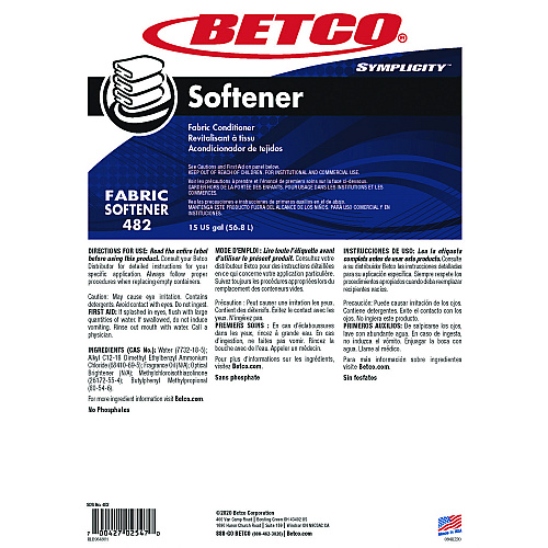 Betco Symplicity Fabric Softener, Springtime Fresh, 15 gal (4827700)
