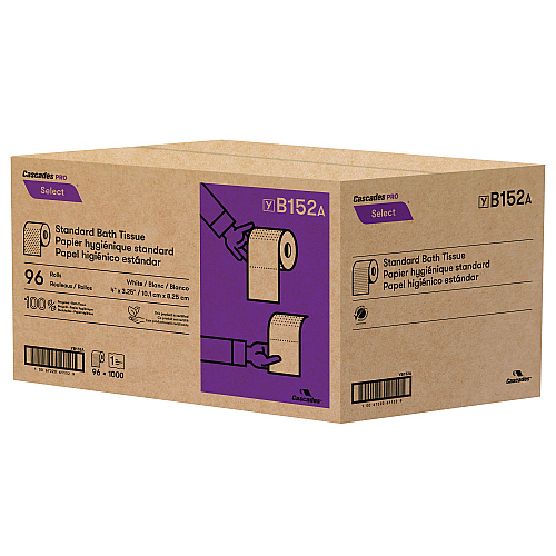 Cascades&reg; Pro Select Standard Toilet Paper, 1-Ply, 1,000-ft. Roll, 96 Rolls (B152)
