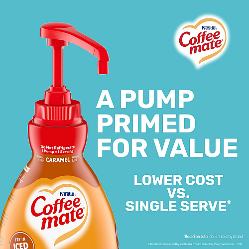 Coffee-mate Liquid Creamer Pump Bottle, Caramel, 50.7 oz Pump Bottle, 2/Carton (73358CT)