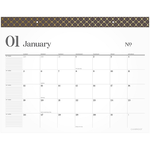 Cambridge WorkStyle Monthly Desk Pad Calendar, 21.75 x 17, White Sheets, Brown/Gold Headband, Clear Corners, 12-Month (Jan-Dec): 2025 (160670404)