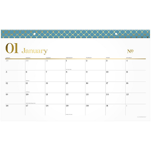 Cambridge WorkStyle Compact Monthly Desk Pad Calendar, 17.75 x 11, White Sheets, Blue/Gold Headband, 12-Month (Jan to Dec): 2025 (160670512)