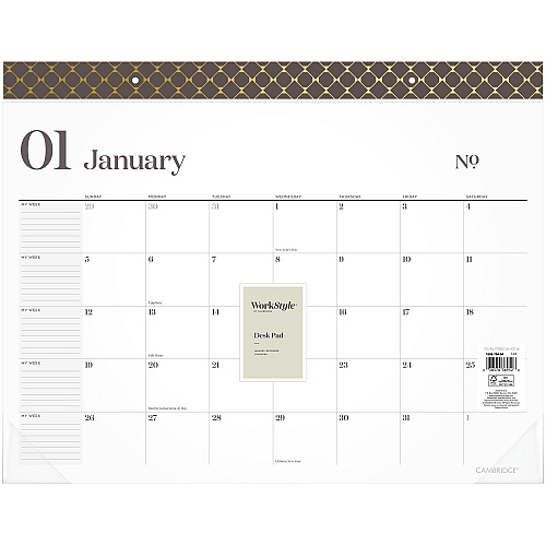 Cambridge WorkStyle Monthly Desk Pad Calendar, 21.75 x 17, White Sheets, Brown/Gold Headband, Clear Corners, 12-Month (Jan-Dec): 2025 (160670404)