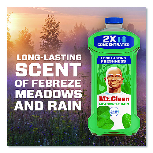 Mr. Clean Multipurpose Cleaning Solution with Febreze, Meadows and Rain, 64 oz Bottle, 4/Carton (10725)