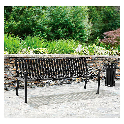 Global Industrial Steel Slat Benches with Back, 72 x 26 x 31, Black (694854BKKD)