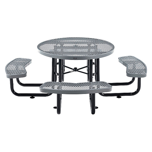 Global Industrial Expanded Steel Picnic Table, Round, 46" Dia x 29.5"h, Gray Top, Gray Base/Legs (277150GY)