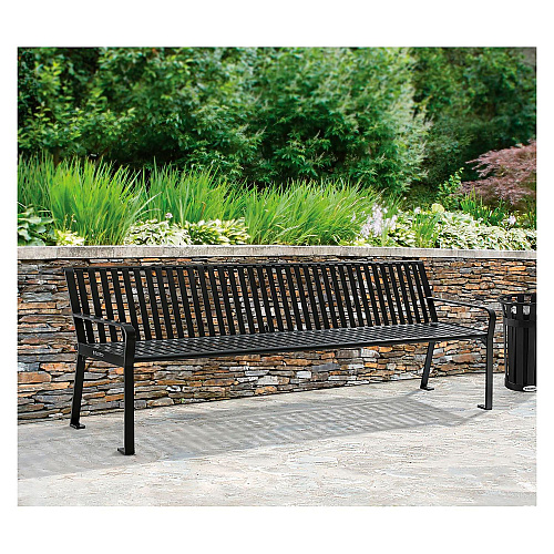 Global Industrial Steel Slat Benches with Back, 96 x 26 x 31, Black (694855BKKD)
