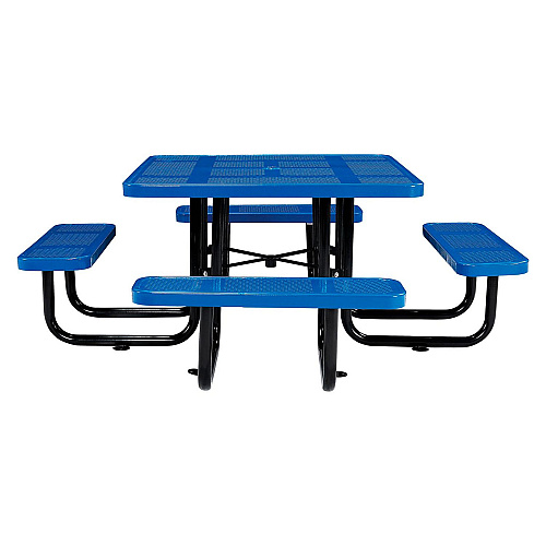 Global Industrial Perforated Steel Picnic Table, Square, 81 x 81 x 29.5, Blue Top, Blue Base/Legs (694551BL)