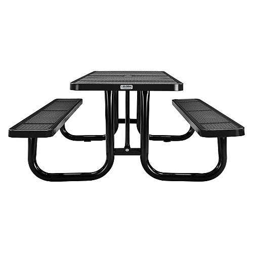 Global Industrial Perforated Steel Picnic Table, Rectangular, 72 x 62 x 29.5, Black Top, Black Base/Legs (694555BK)