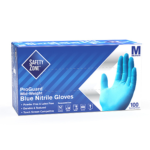 Safety Zone Nitrile Powder Free 3.5 Mil Exam Gloves Blue Med, Case Of 1000 (GNPR-MD-1M)