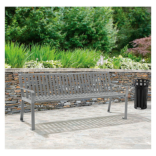 Global Industrial Steel Slat Benches with Back, 72 x 26 x 31, Gray (694854GYKD)