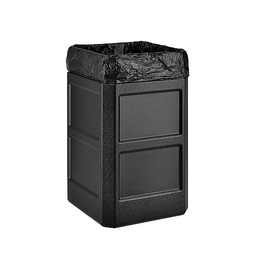 Global Industrial Square Plastic Waste Receptacle, Dome Lid with Open Sides, 42 gal, Black (641414BK)