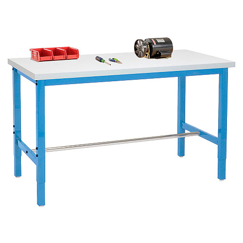 Global Industrial Adjustable Height Heavy Duty Workbenches, 5,000 lbs, 48 x 36 x 31.63 to 43.63, White/Blue (606975BL)