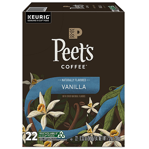 Peet's Coffee & Tea Vanilla K-Cups, 0.33 oz K-Cup, 22/Box (2708)
