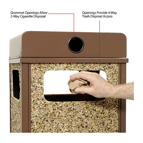 Global Industrial Stone Panel All Weather Trash Receptacle Urn, 24 gal, Steel, Brown (238241BN)