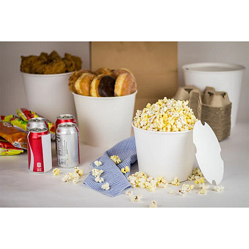 Karat Food Bucket with Lid, 85 oz, 7.36" Dai x 6"h, White, Paper, 180/Carton (CFB85WBNDL)