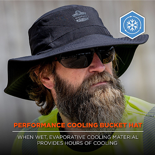 ergodyne Chill-Its 8939 Cooling Bucket Hat, Polyester/Spandex, One Size Fits Most, Black (12664)