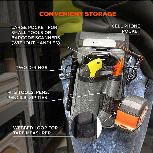 ergodyne Arsenal 5568 Belt Loop Tool Pouch with Device Holster, 4 Compartments, 5 x 2 x 8.5, Polyester, Gray (13668)