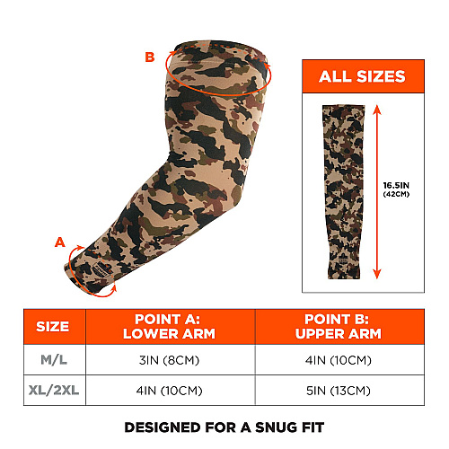 ergodyne Chill-Its 6695 Sun Protection Arm Sleeves, Polyester/Spandex, X-Large/2X-Large, Camo (12192)