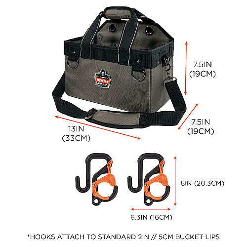 ergodyne Arsenal 5846 Bucket Truck Tool Bag, Locking Aerial Bucket Hooks, 8 Compartments/2 Grommet, 13 x 7.5 x 7.5, Gray (13746)