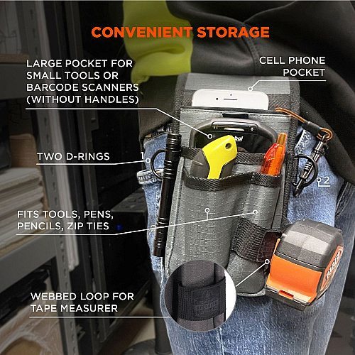 ergodyne Arsenal 5569 Belt Clip Tool Pouch with Device Holster, 4 Compartments, 5 x 2 x 8.5, Polyester, Gray (13669)