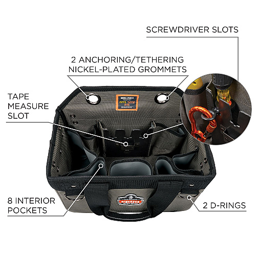 ergodyne Arsenal 5846 Bucket Truck Tool Bag, Locking Aerial Bucket Hooks, 8 Compartments/2 Grommet, 13 x 7.5 x 7.5, Gray (13746)