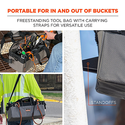 ergodyne Arsenal 5846 Bucket Truck Tool Bag, Locking Aerial Bucket Hooks, 11 Compartments/5 Grommets, 18x7.5x7.5, Gray (13747)