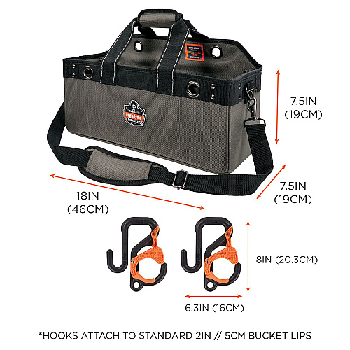 ergodyne Arsenal 5846 Bucket Truck Tool Bag, Locking Aerial Bucket Hooks, 11 Compartments/5 Grommets, 18x7.5x7.5, Gray (13747)