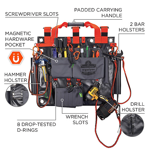 ergodyne Arsenal 5710 Bucket Truck Tool Board, Tethering Points, 8 Compartments, 24" x 22", Tarpaulin, Gray (13699)