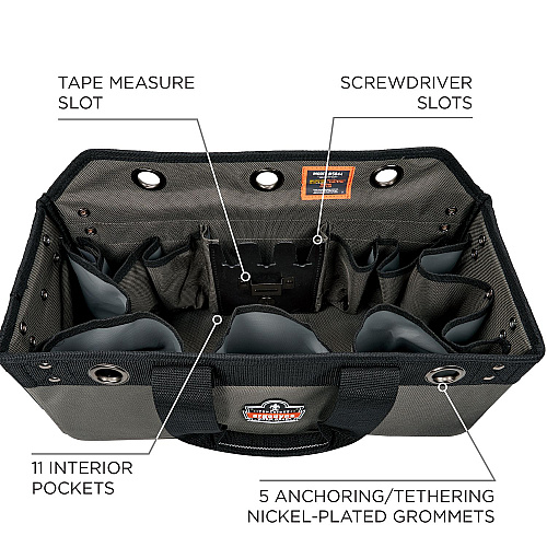ergodyne Arsenal 5844 Bucket Truck Tool Bag with Tool Tethering Attachment Points, 18 x 7.5 x 7.5, Polyester, Gray (13744)