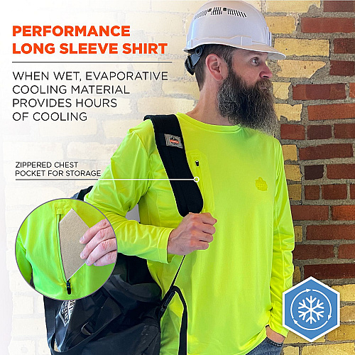 ergodyne Chill-Its 6689 Cooling Long Sleeve Sun Shirt with UV Protection, Small, Lime (12142)