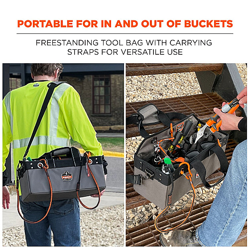 ergodyne Arsenal 5844 Bucket Truck Tool Bag with Tool Tethering Attachment Points, 18 x 7.5 x 7.5, Polyester, Gray (13744)
