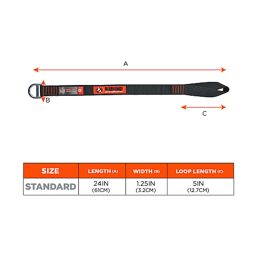 ergodyne Squids 3176 Anchor Choke Strap for Tool Tethering, 40 lb Max Safe Working Capacity, 24" Long, Black (19176)