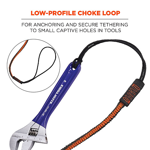 ergodyne Squids 3104F(x) Tool Lanyard with Carabiner/Choke Loop, 10 lb Max Working Capacity, 38" to 48" Long, Gray/Orange (19804)