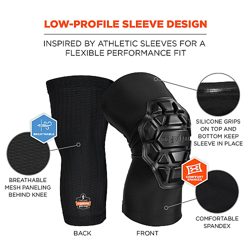 ergodyne ProFlex 550 Padded Knee Sleeves with 3-Layer Foam Cap, Slip-On, X-Large+, Black, Pair (18553)